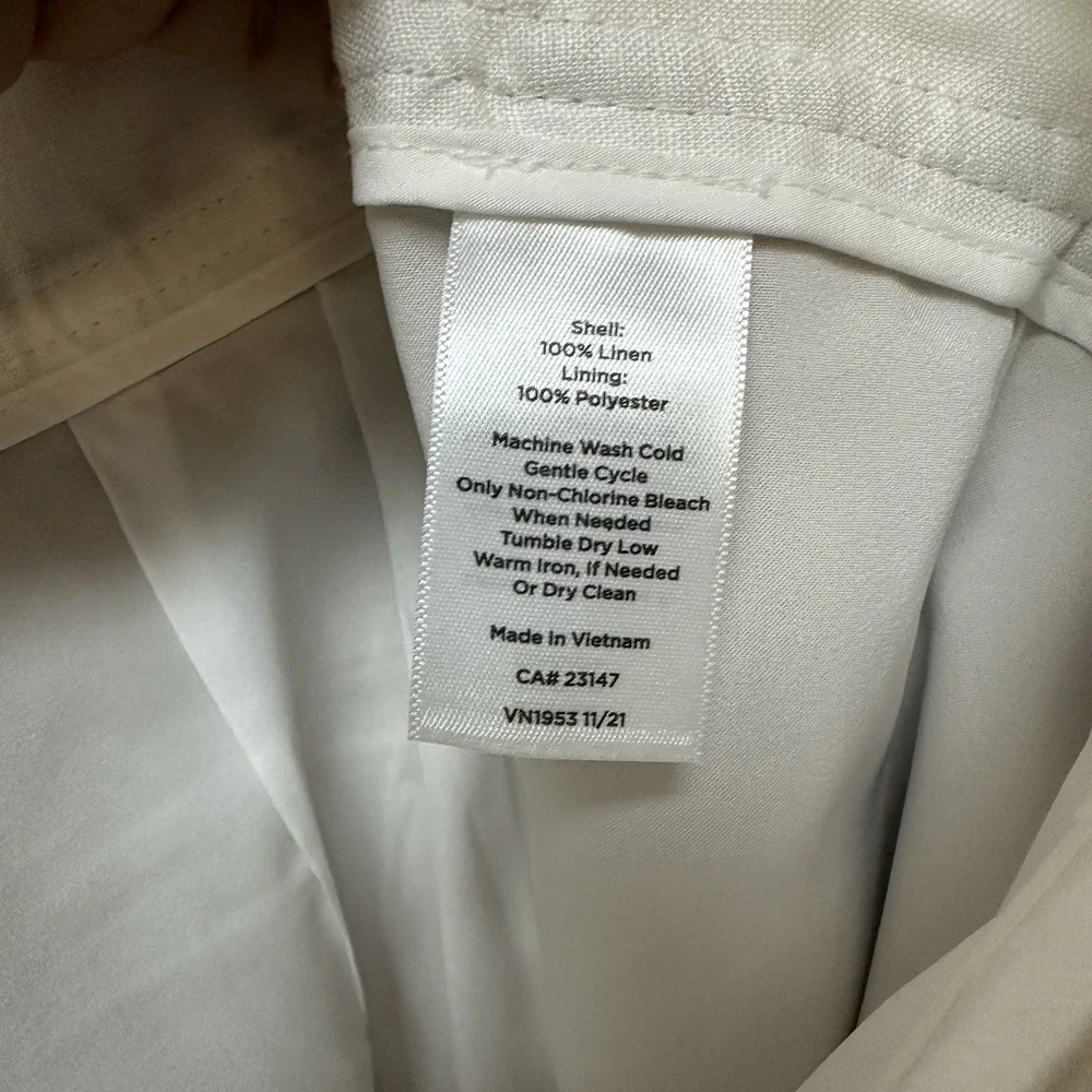 Talbots White Linen Women's Size 16 Wide Leg Pants Nautical Buttons Lined NEW